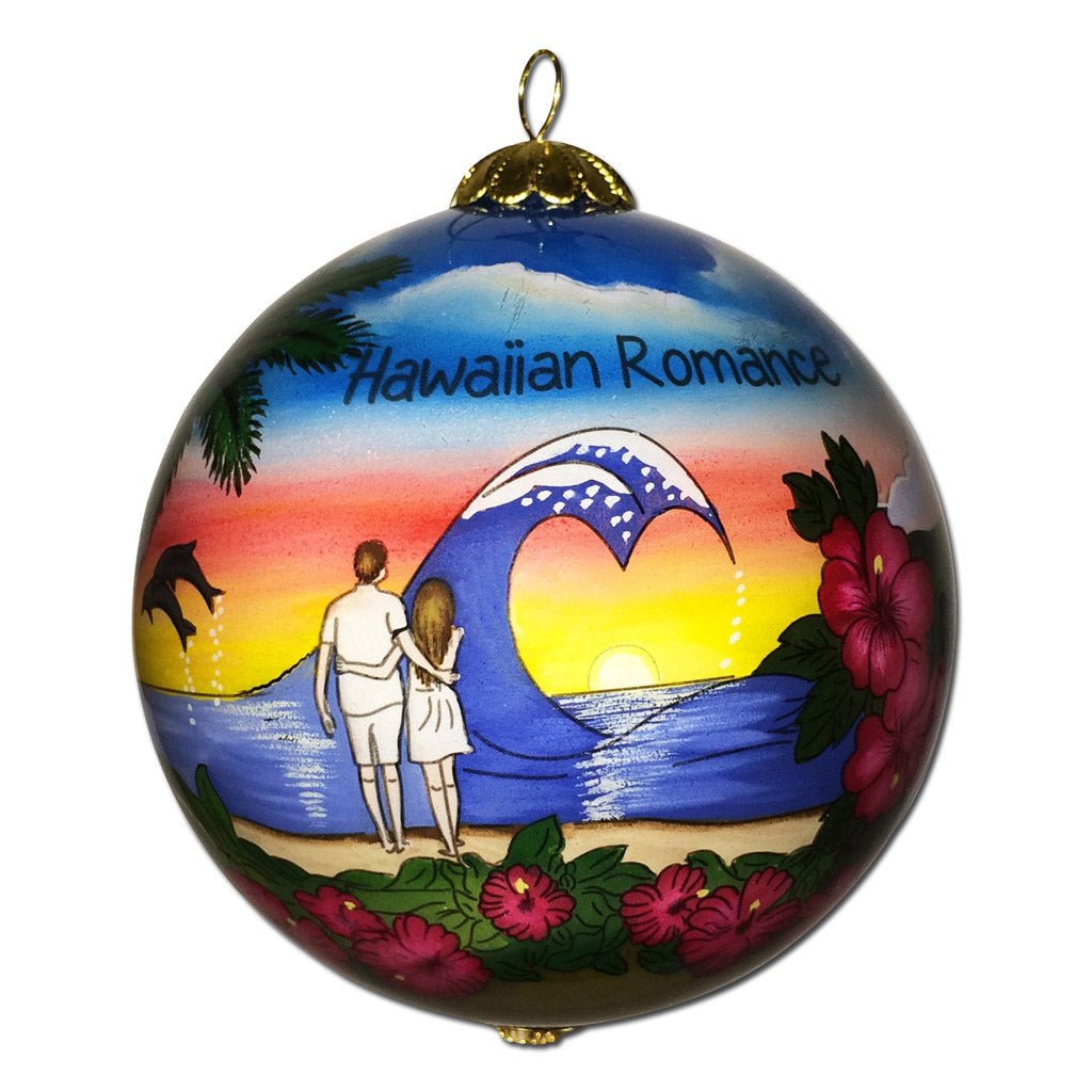 Hawaii Christmas ornament with couple looking at Hawaiian sunset