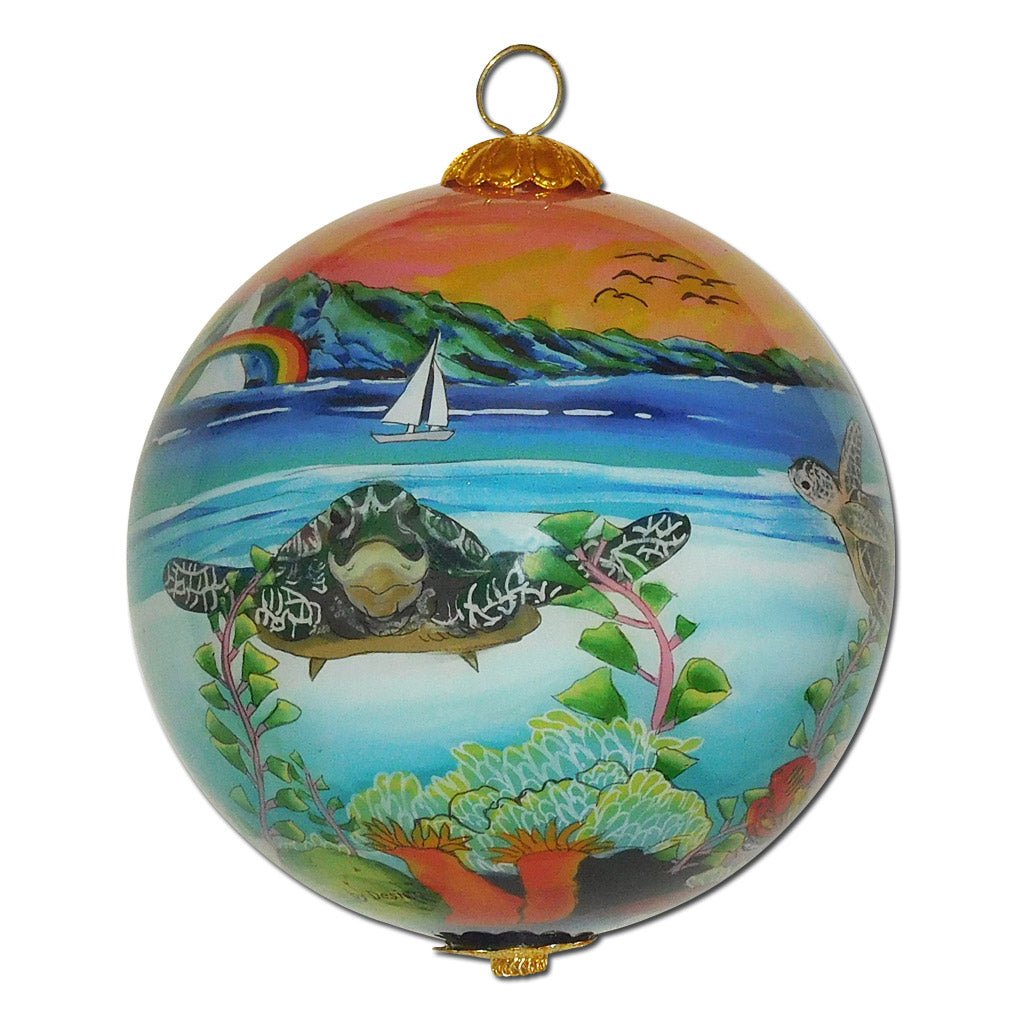 Hawaii ornament with hand painted honu sea turtles