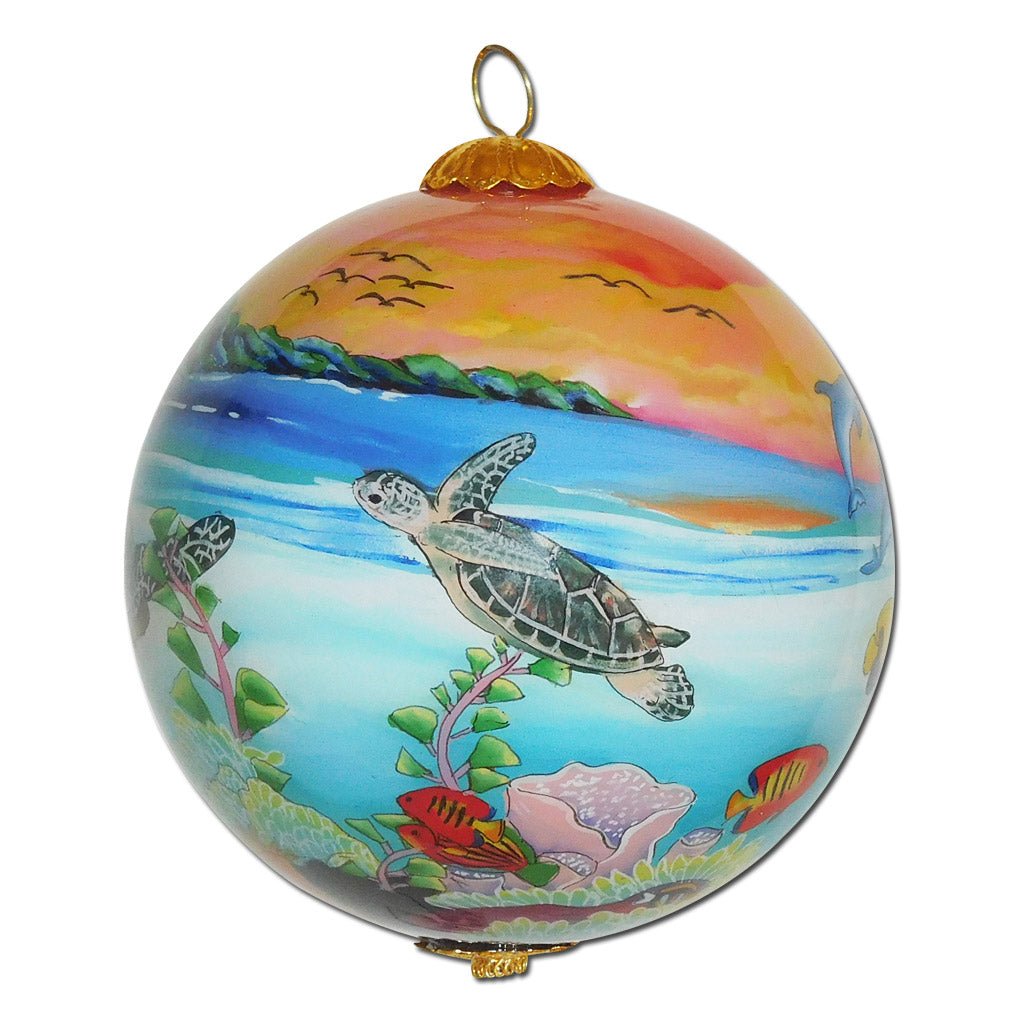 Beautiful Hawaii ornament hand painted from the inside with honu sea turtles