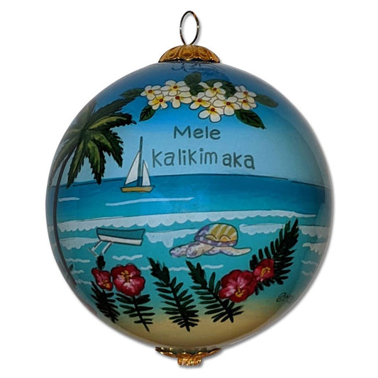 Hawaii Christmas ornament with sea turtles and plumeria