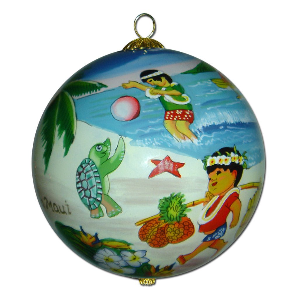 Hawaiian Christmas ornament with honu sea turtles and keiki playing