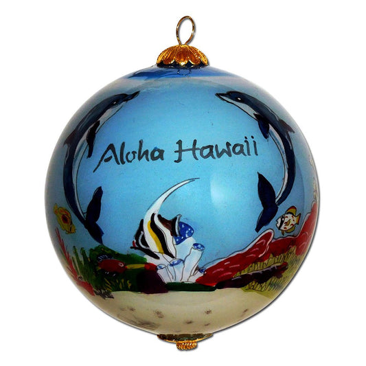 Hawaii ornament with hand painted dolphins