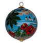 Hawaiian ornament hand painted with surfers, plumeria and hibiscus flowers