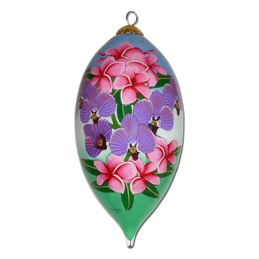 Beautiful Hawaiian Christmas ornament with orchids and plumeria