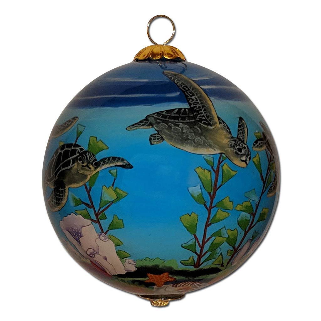 Beautiful Hawaii ornament hand painted with honu sea turtles