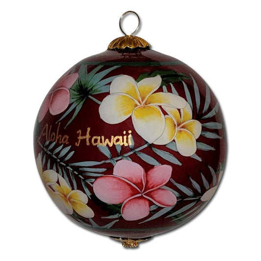 Hawaiian Christmas ornament with creamy white and pink plumeria