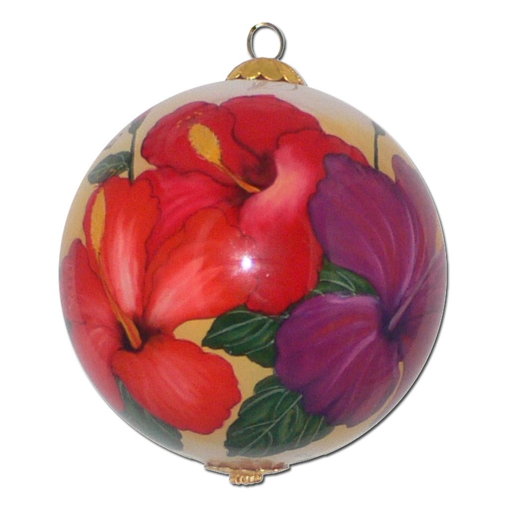 Hawaiian ornament with hand painted Hawaiin hibiscus flowers