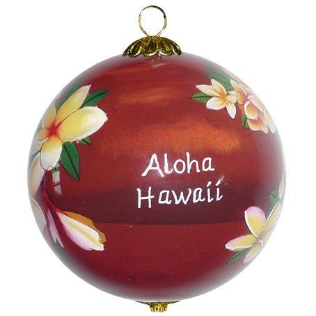 Hawaiian Christmas ornament hand painted with plumeria flowers