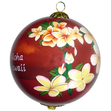 Hand painted Hawaiian ornament with plumeria flowers