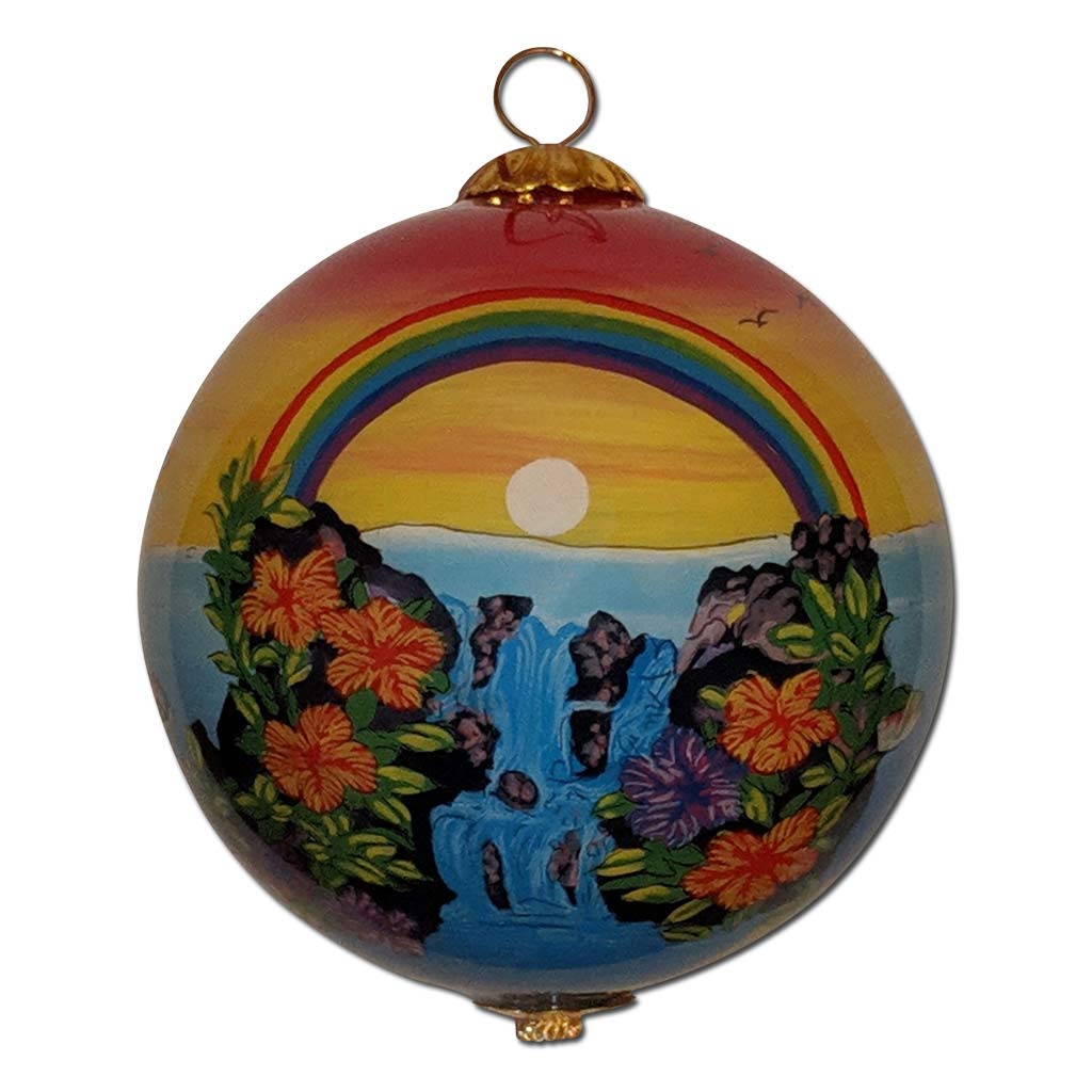 Hand painted Hawaii Christmas ornament with rainbow